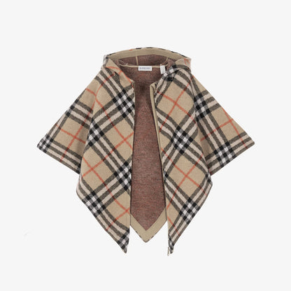 Burberry Girls Beige Check Hooded Wool Cape