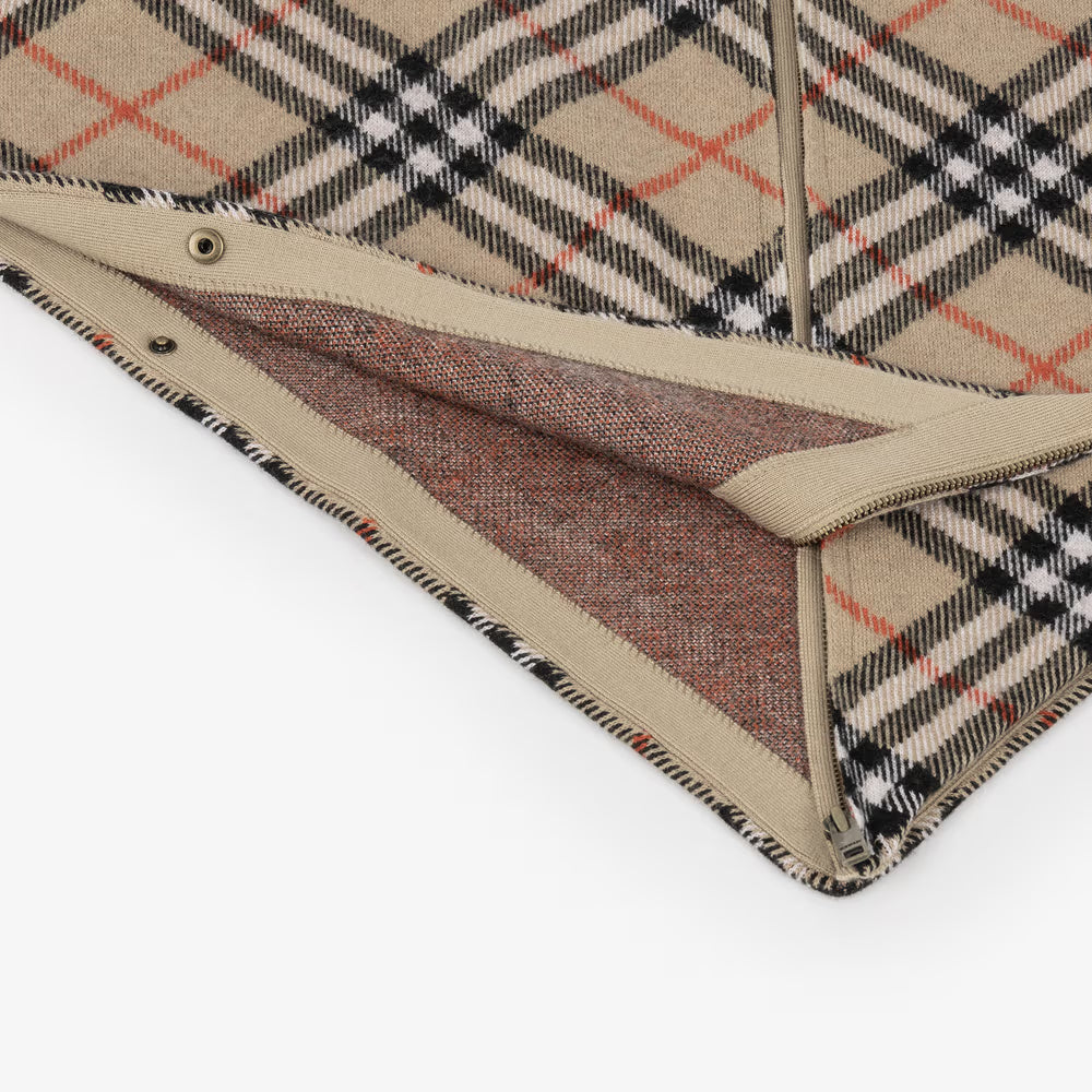 Burberry Girls Beige Check Hooded Wool Cape