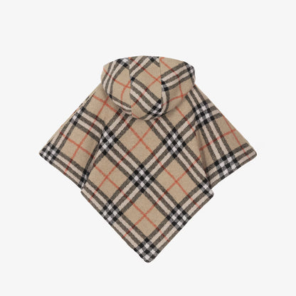 Burberry Girls Beige Check Hooded Wool Cape
