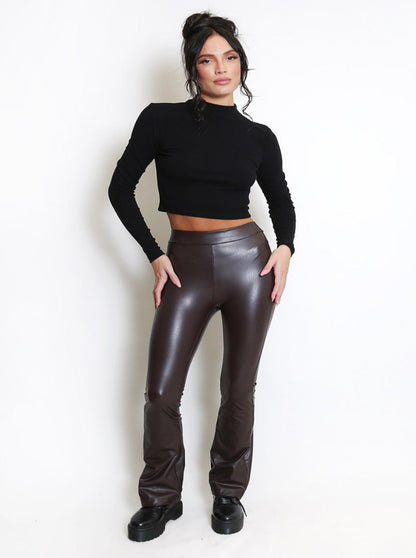 Faux Leather Flare Legging (Brown)