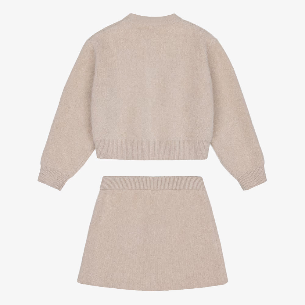 Mayoral Girls Beige Fluffy Knit Skirt Set