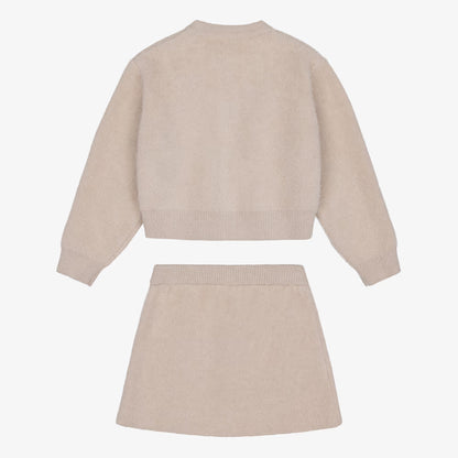 Mayoral Girls Beige Fluffy Knit Skirt Set