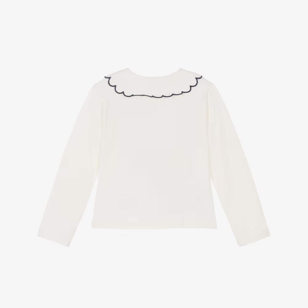 Mayoral Girls Ivory Cotton Top with Scalloped Collar