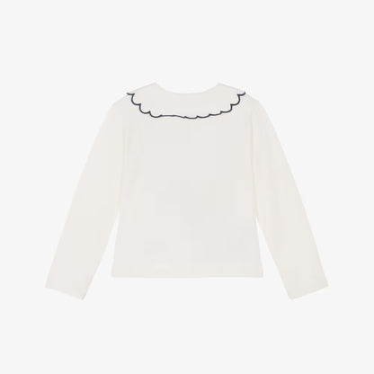 Mayoral Girls Ivory Cotton Top with Scalloped Collar