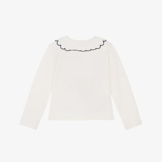 Mayoral Girls Ivory Cotton Top with Scalloped Collar