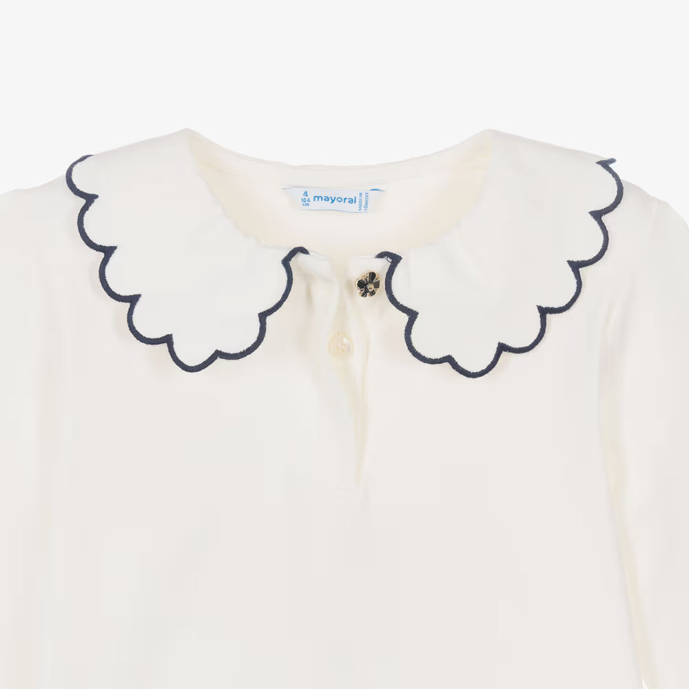Mayoral Girls Ivory Cotton Top with Scalloped Collar