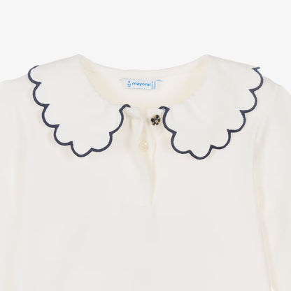 Mayoral Girls Ivory Cotton Top with Scalloped Collar