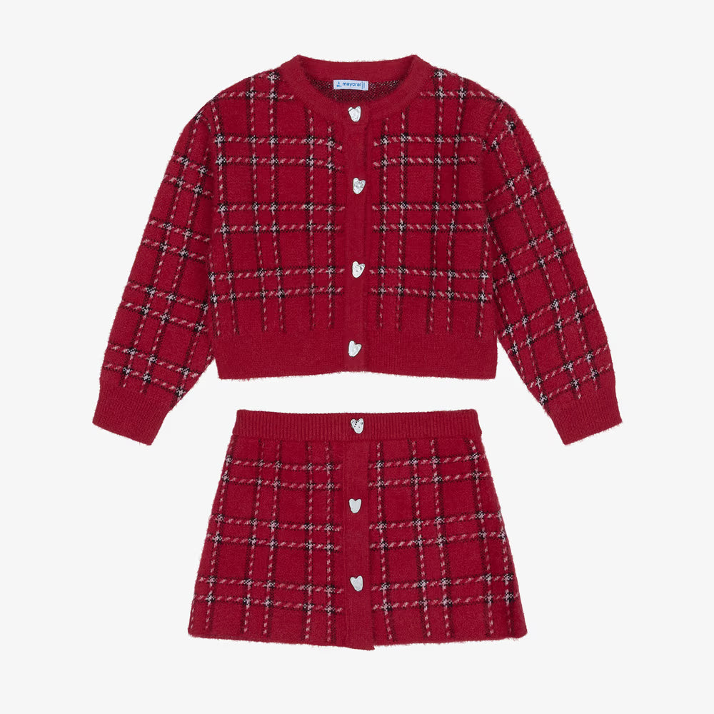 Mayoral Girls Red Fluffy Knit Skirt Set