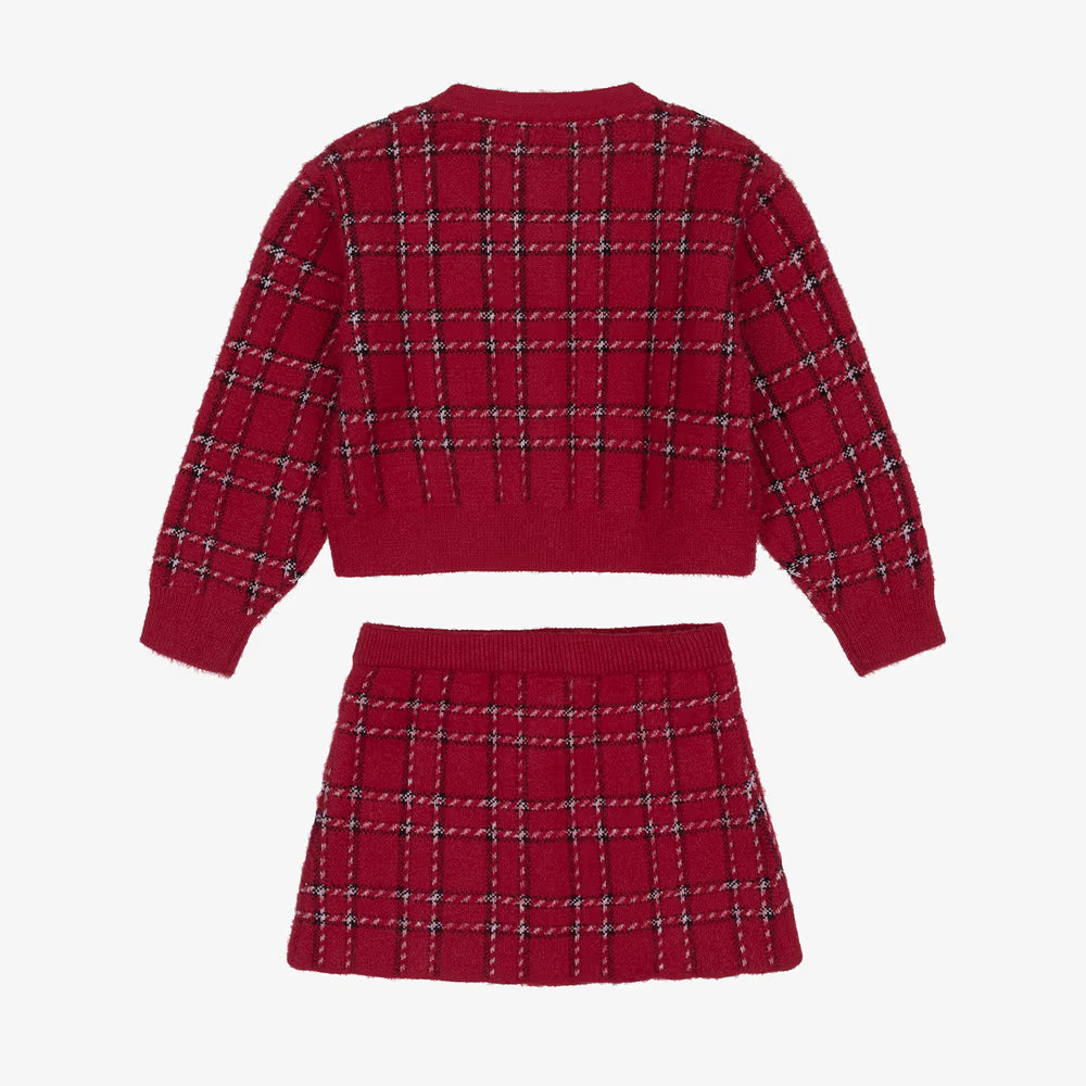 Mayoral Girls Red Fluffy Knit Skirt Set