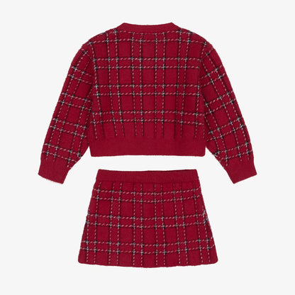 Mayoral Girls Red Fluffy Knit Skirt Set