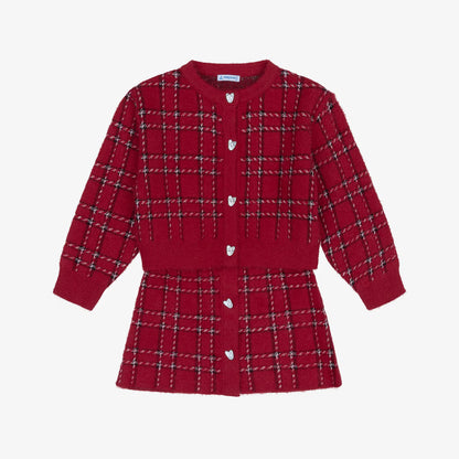 Mayoral Girls Red Fluffy Knit Skirt Set