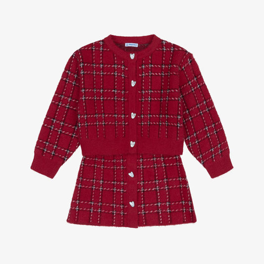 Mayoral Girls Red Fluffy Knit Skirt Set