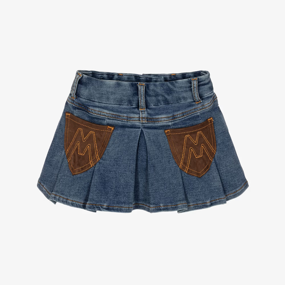 Monnalisa Girls Pleated Blue Denim Skirt