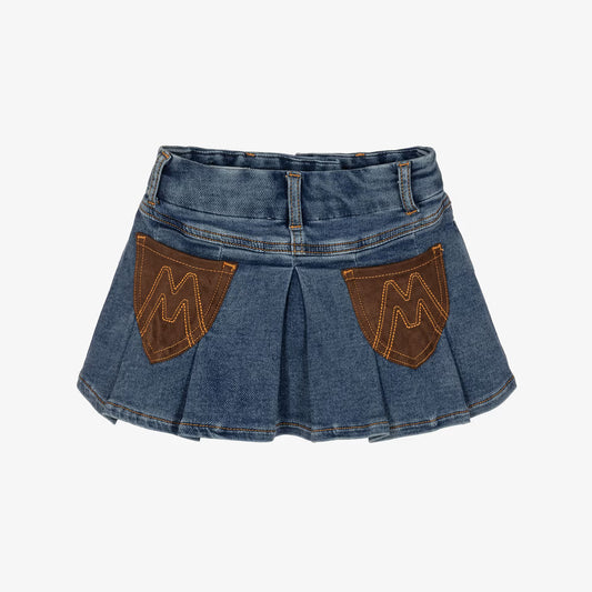 Monnalisa Girls Pleated Blue Denim Skirt