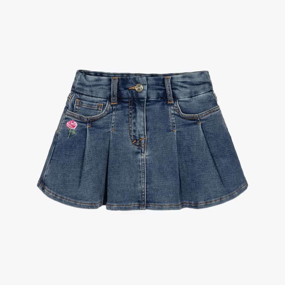 Monnalisa Girls Pleated Blue Denim Skirt