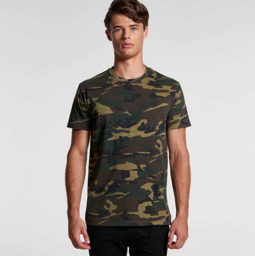 Military army t-shirt | camouflage | on model back view