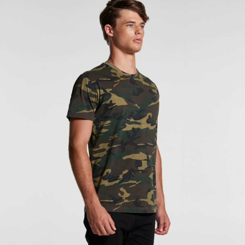 Military army t-shirt | camouflage | on model side  view