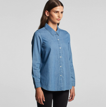 Load image into Gallery viewer, Denim Long sleeve button up shirt  on model
