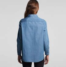 Load image into Gallery viewer, Denim Long sleeve button up shirt  on model | back view
